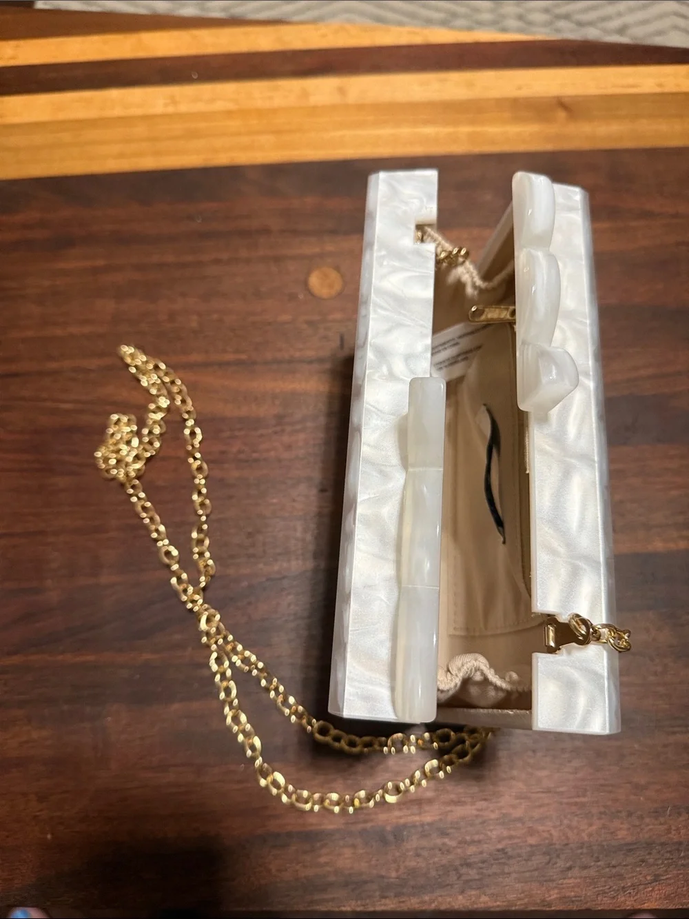 Agua Bendita Iridescent Pearl White Acrylic Clutch